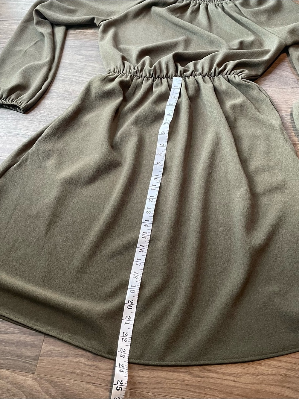 Dark Olive Green Long Sleeve Elastic Waist Dress - Picture 7 of 9
